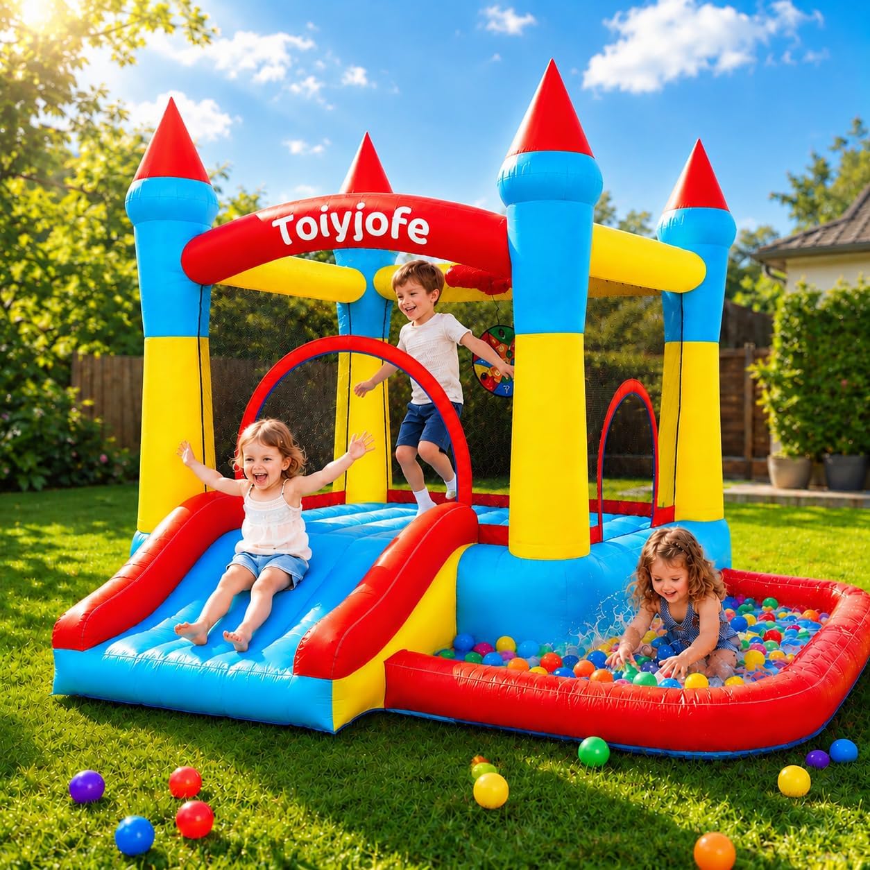 Kids Outdoor House With Slide - 3-6 Yaş Çocuklar İçin Şişme Oyun