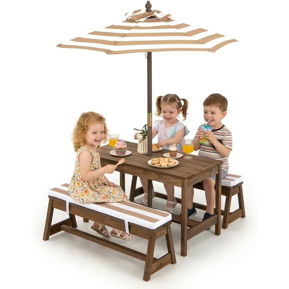 Kids Outdoor Table And Chairs With Umbrella - Çocuk Piknik Masası, Küçük Çocuklar İçin