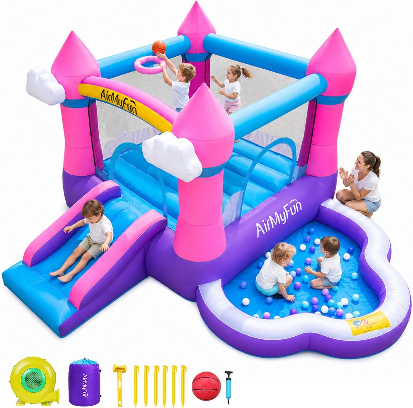 Kids Outdoor House With Slide - 3-8 Yaş Çocuklar İçin Pembe İç/Dış