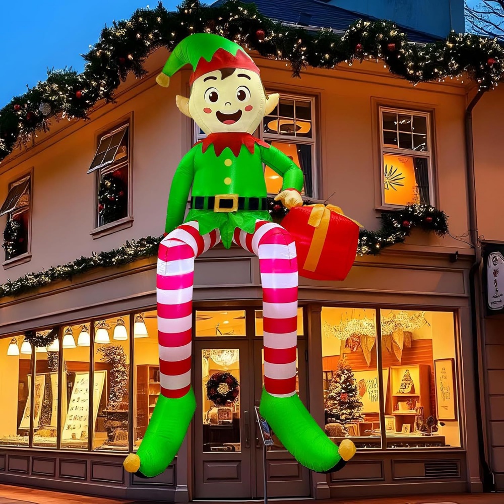 Kids Outdoor Garden - 8FT Noel Şişme Oturan Elf Dekorasyon