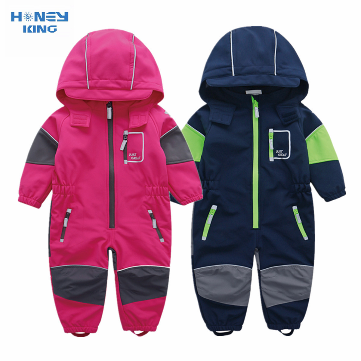 Kids Outdoor Overalls - HONEYKING çocuk Softshell tulumları açık kapşonlu