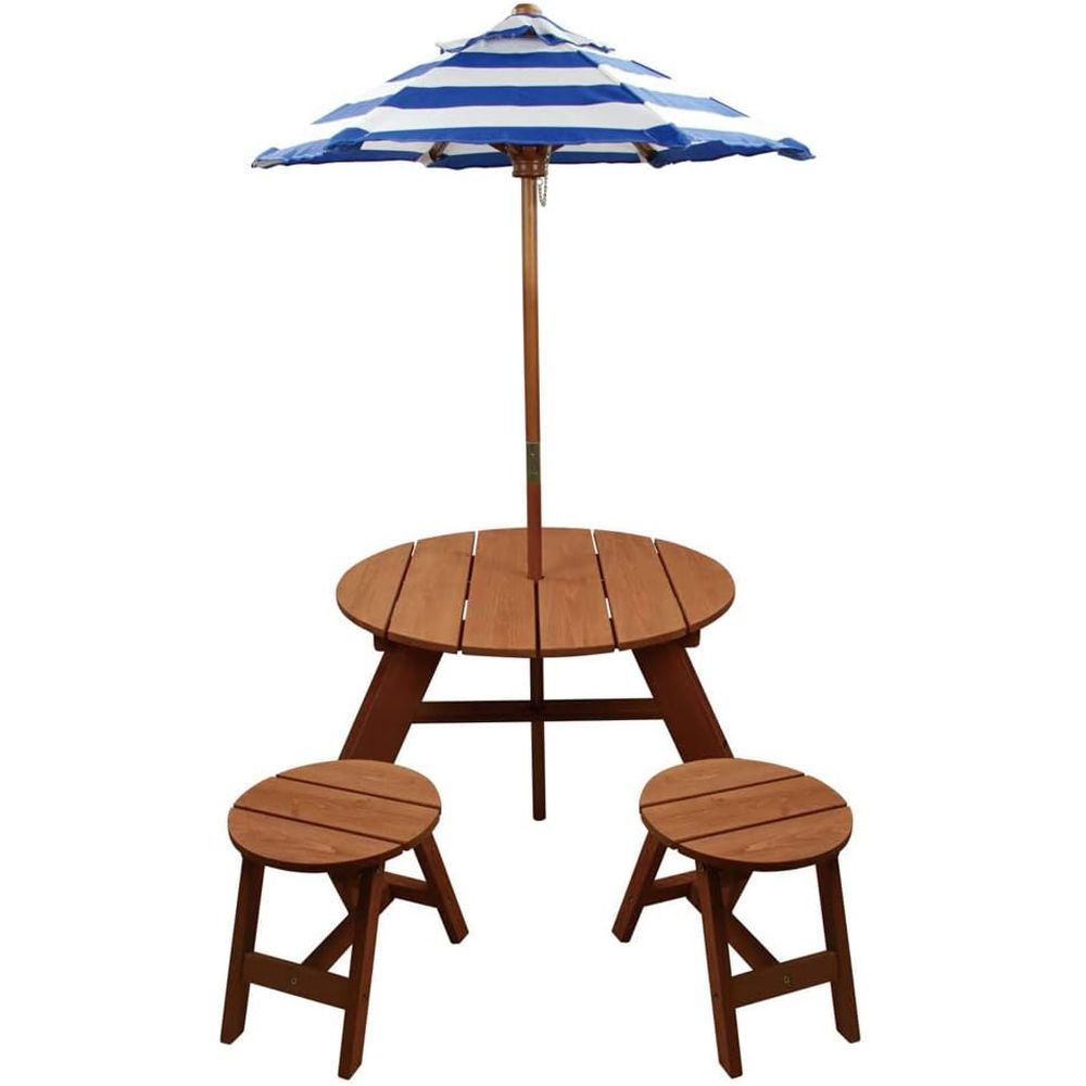 Kids Outdoor Table And Chairs With Umbrella - Sağlam Yuvarlak Ahşap Masa Takımı, 2