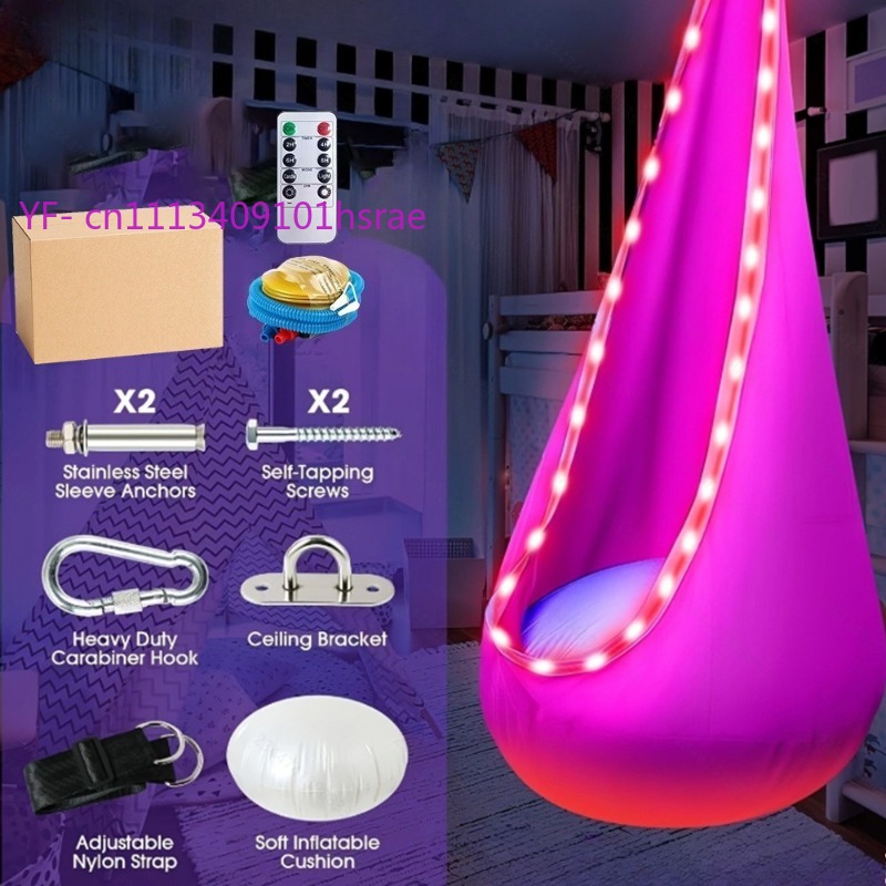 Kids Outdoor Swing Chair - Parlayan LED'li Şişme Hamak Taşınabilir Peluş