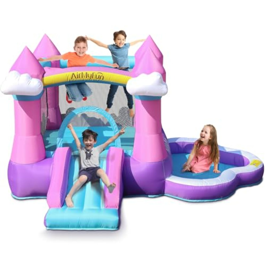 Kids Outdoor House With Slide - 3-8 yaş arası çocuklar için pembe