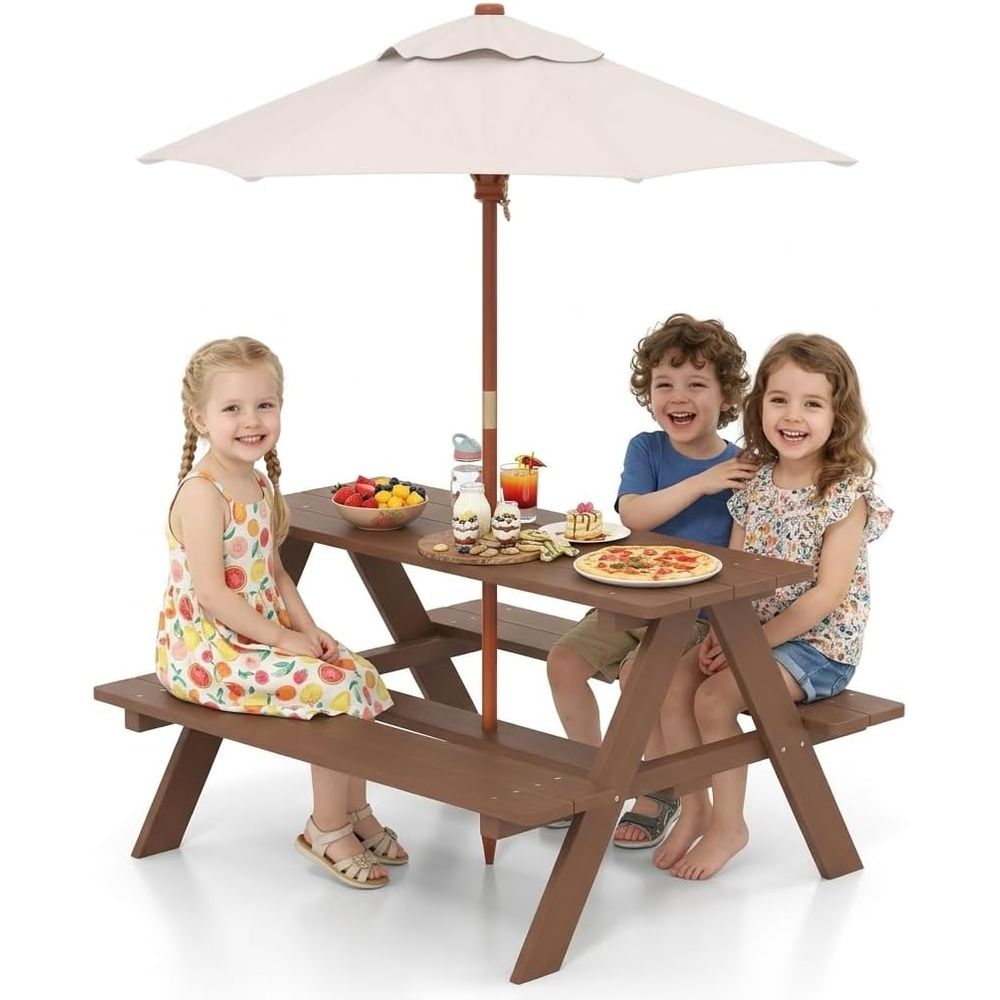 Çocuk Piknik Masası, Ahşap Çoc - Kids Outdoor Table And Chairs With Umbrella incelemesi ve fiyatı