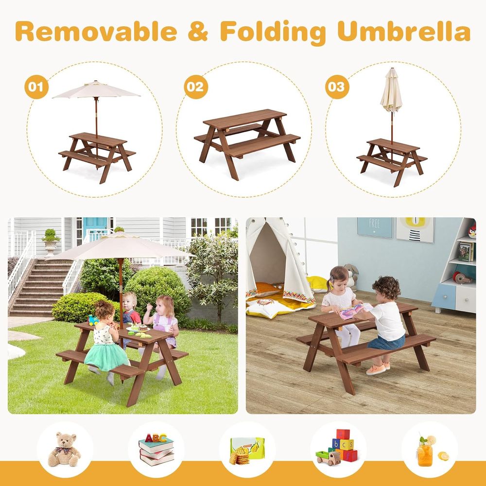 Çocuk Piknik Masası, Ahşap Çoc - Kids Outdoor Table And Chairs With Umbrella incelemesi ve fiyatı